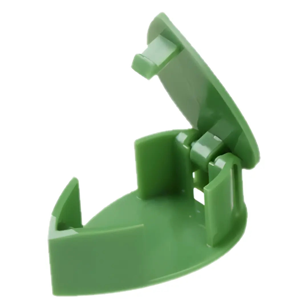 Grüner, blattförmiger Pflanzenclip aus Kunststoff mit eingeprägten Blattadern – dekoratives Zubehör für Pflanzen oder Kabelmanagement.